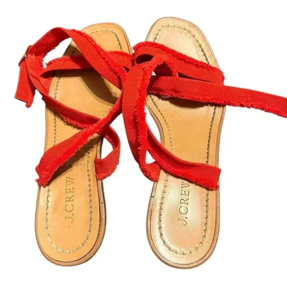 J. Crew Fringed Grosgrain Ribbon Block-Heel Sandals – Size 7.5 - Picture 1 of 6